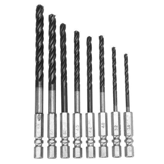 8Pcs Twist Drill Bit Hexagonal 3.0-6.5mm High Speed Steel Stainless TiALN Coated