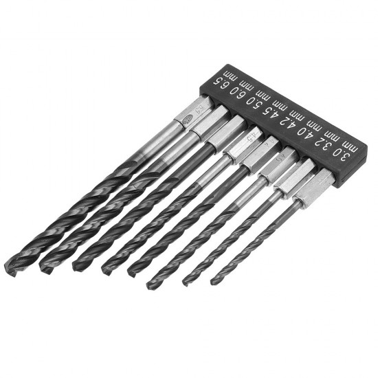 8Pcs Twist Drill Bit Hexagonal 3.0-6.5mm High Speed Steel Stainless TiALN Coated