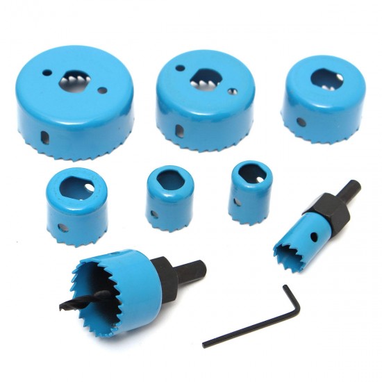 8pcs Blue Hole Saw Cutter Set with Hex Wrench Wood Alloy Iron Cutter for Woodworking