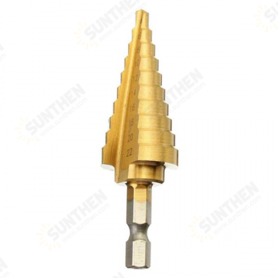 4-22mm Hex Shank Step Cone Drill Bit HSS Titanium Coated Hole Cutter