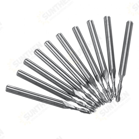 10pcs 3.175mm Shank Spiral Ball End Mill 0.8-2mm Diameter Two Flutes CNC Milling Cutter