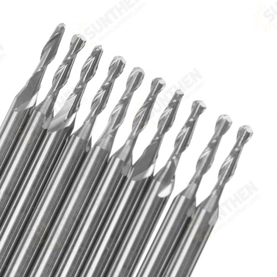 10pcs 3.175mm Shank Spiral Ball End Mill 0.8-2mm Diameter Two Flutes CNC Milling Cutter