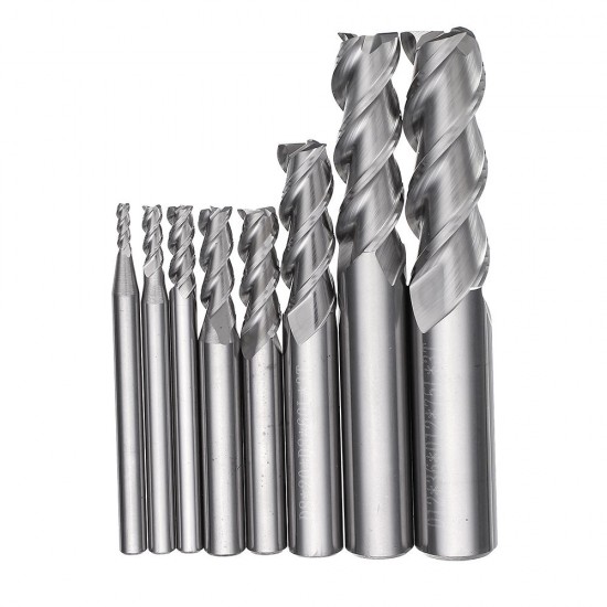 2-12mm 3 Flutes Carbide End Mill Set Tungsten Steel Milling Cutter Tool for Aluminum Alloy