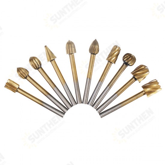 20Pcs Titanium Coated Rotary File Cutters HSS Mini Burr Wood Working Milling Carving Rasp Drill Bits