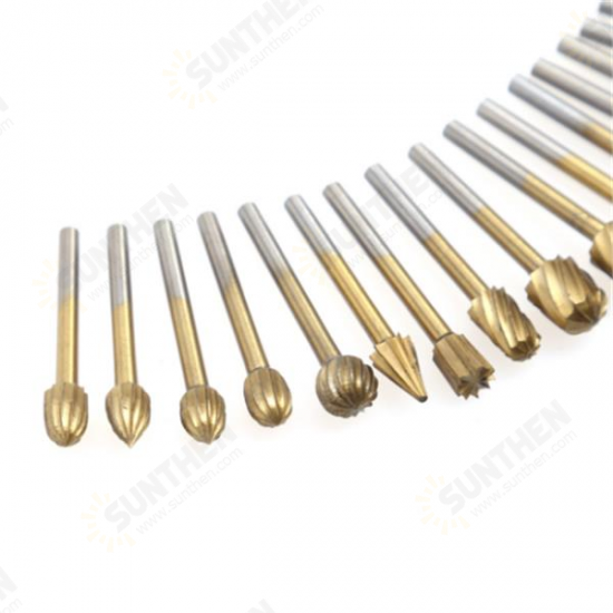 20Pcs Titanium Coated Rotary File Cutters HSS Mini Burr Wood Working Milling Carving Rasp Drill Bits