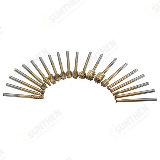 20Pcs Titanium Coated Rotary File Cutters HSS Mini Burr Wood Working Milling Carving Rasp Drill Bits