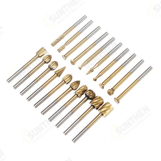 20Pcs Titanium Coated Rotary File Cutters HSS Mini Burr Wood Working Milling Carving Rasp Drill Bits