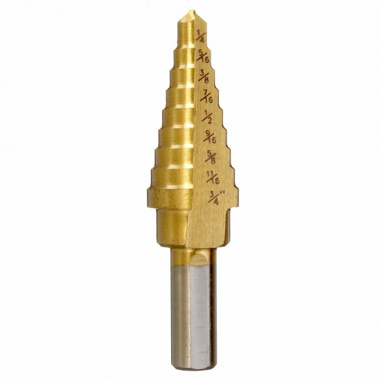 3Pcs HSS Round Shank Titanium Coated Quick Change Step Drill Bits 3/16-1/2 1/8-1/2 1/4-3/4 Inch