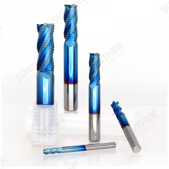 4mm-12mm Blue Nano Coating Roughing End Mill 4 Flute Spiral Carbide End Mill CNC Router Bit End Milling Cutter