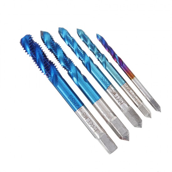 5Pcs M3-M8 Spiral Thread Screw Tap Drill Blue Nano Coated Machine Tap Metric Drill Bit Set