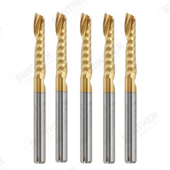 5pcs 3.175mm Shank 17mm Single Flute End Mill Cutter Titanium Coated Spiral Milling Cutter