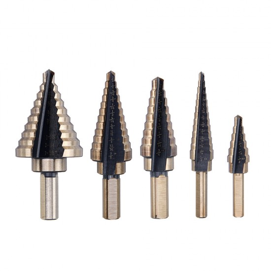 5pcs HSS Step Drill Bit Set Hole Cutter Drilling Tool Multiple Hole 50 Sizes with Aluminum Case