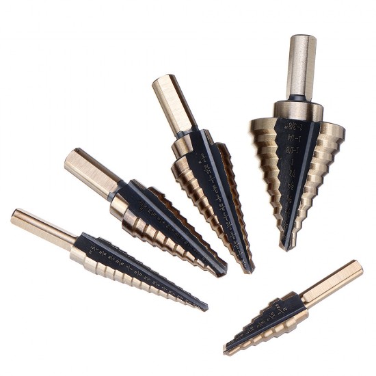 5pcs HSS Step Drill Bit Set Hole Cutter Drilling Tool Multiple Hole 50 Sizes with Aluminum Case