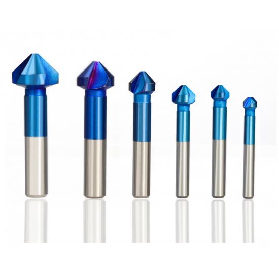 6Pcs 3 Flutes HSS Blue Nano Chamfering End Mill 90 Degree Chamfer Cutter Countersink Drill Bit