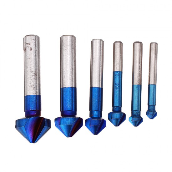 6Pcs 3 Flutes HSS Blue Nano Chamfering End Mill 90 Degree Chamfer Cutter Countersink Drill Bit