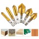 6Pcs 6-19mm Countersink Drill Bit 5 Flutes Hex Shank Titanium Coated Chamfer Cutter Set