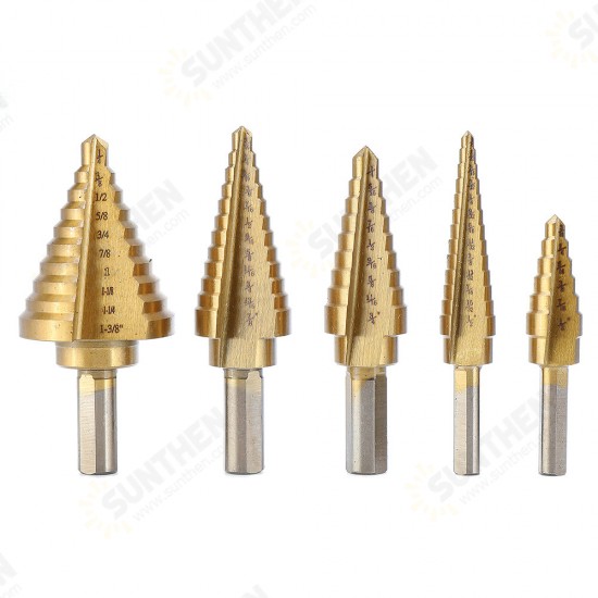 6Pcs HSS Titanium Coated Step Drill Bit With Center Punch Drill Set Hole Cutter Drilling Tool