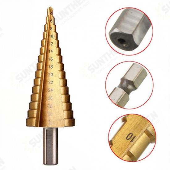 6Pcs HSS Titanium Coated Step Drill Bit With Center Punch Drill Set Hole Cutter Drilling Tool