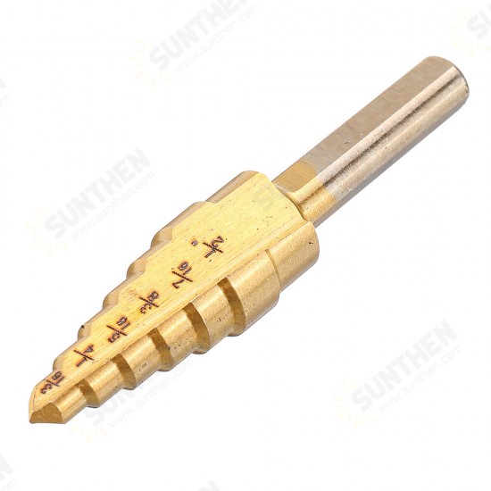 6Pcs HSS Titanium Coated Step Drill Bit With Center Punch Drill Set Hole Cutter Drilling Tool