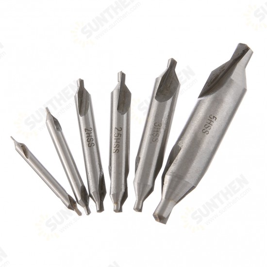 6pcs 1/1.5/2/2.5/3/5mm 60 Degree HSS Center Drill Bits Countersink Drill Bit