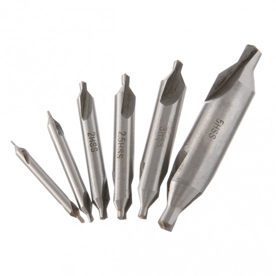 6pcs 1/1.5/2/2.5/3/5mm 60 Degree HSS Center Drill Bits Countersink Drill Bit