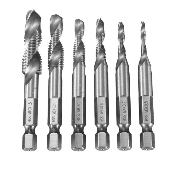 6pcs HSS 1/4inch Hex Shank Countersink Drill Bit Set UNC or Metric Deburr Countersink Bits