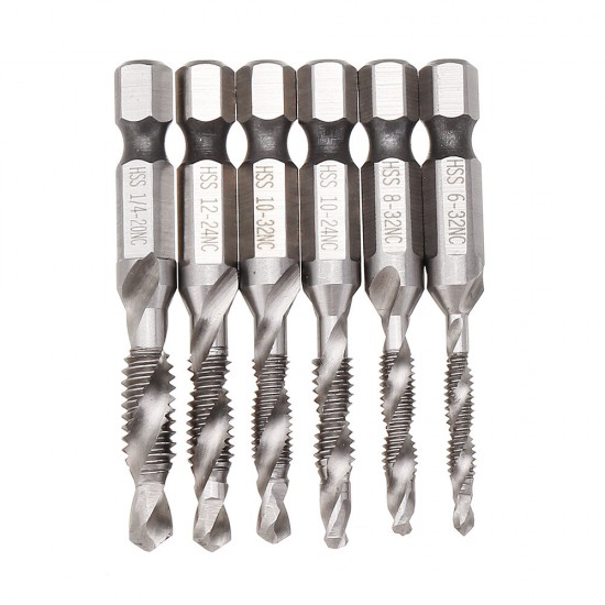 6pcs HSS 1/4inch Hex Shank Countersink Drill Bit Set UNC or Metric Deburr Countersink Bits