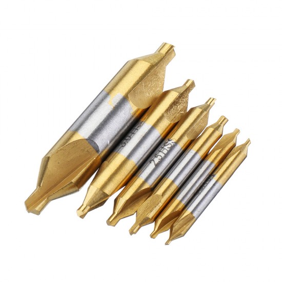 6pcs HSS Center Drill Bit 1/1.5/2/2.5/3/5mm 60 Degree Titanium Coated Countersink Drill Bit