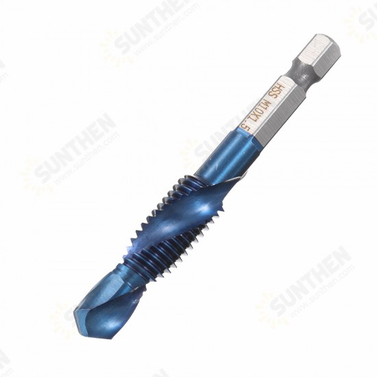 6pcs M3-M10 Combination Drill Tap Bit Set HSS 6542 Blue Nano Coated Deburr Countersink Drill Bits