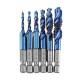 6pcs M3-M10 Combination Drill Tap Bit Set HSS Blue Nano Deburr Countersink Bits with Automatic Center Pin Punch