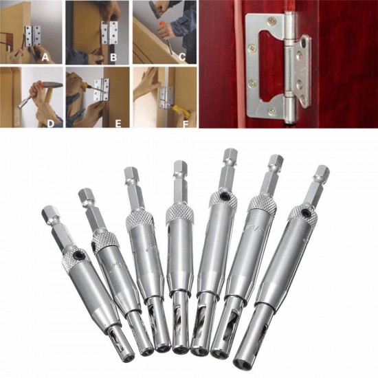 7pcs HSS Self Centering Hinge Drill Bit Door Window Cabinet Woodworking Hole Puncher