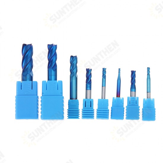 8Pcs Blue Naco 2-12mm 4 Flutes Carbide End Mill Set HRC50 Tungsten Steel Milling Cutter Tool