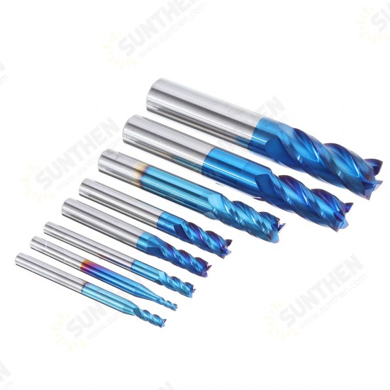 8Pcs Blue Naco 2-12mm 4 Flutes Carbide End Mill Set HRC50 Tungsten Steel Milling Cutter Tool