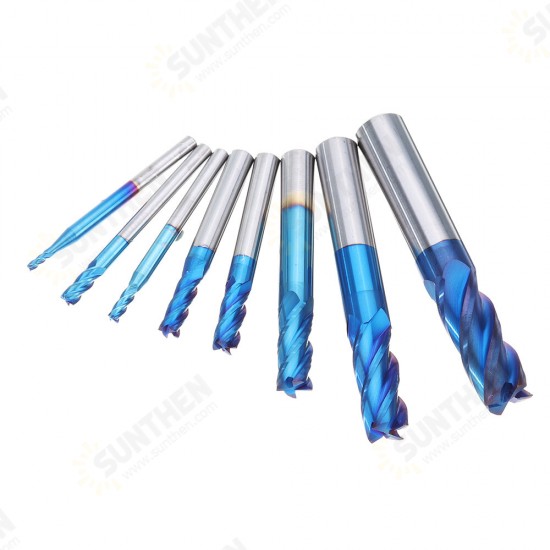 8Pcs Blue Naco 2-12mm 4 Flutes Carbide End Mill Set HRC50 Tungsten Steel Milling Cutter Tool