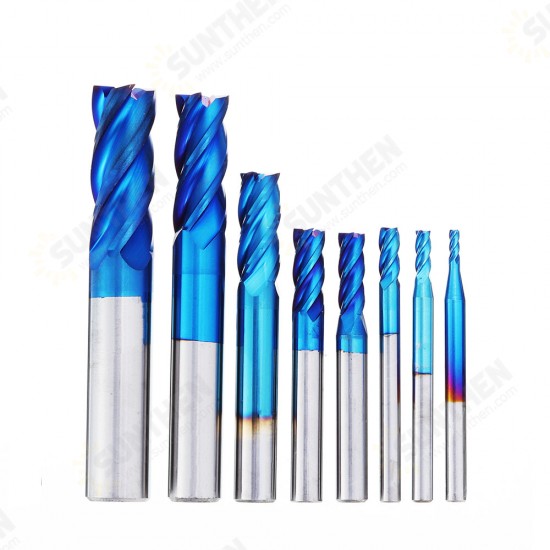 8Pcs Blue Naco 2-12mm 4 Flutes Carbide End Mill Set HRC50 Tungsten Steel Milling Cutter Tool