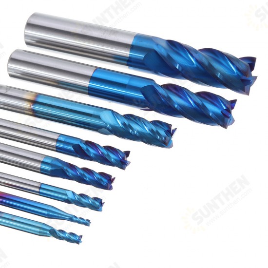 8Pcs Blue Naco 2-12mm 4 Flutes Carbide End Mill Set HRC50 Tungsten Steel Milling Cutter Tool