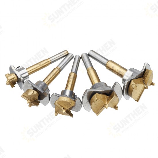 Adjustable 5PCS 15/20/25/30/35mm Forstner Drill Bit Set Titanium Coating Wood Auger Cutter Woodworking Positioning Hole Saw Cutter Hinge Hole Opener