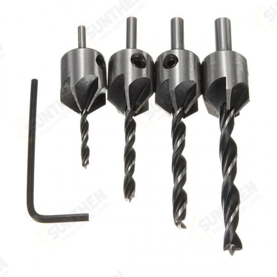 DB-C3 4pcs 5 Flute Countersink Drill Bits Reamer Woodworking Chamfer 3mm-6mm