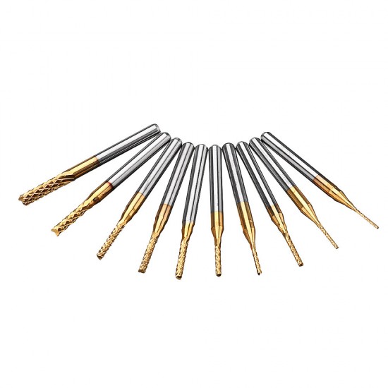 DB-M1 10Pcs 0.8-3mm Titanium Coated Engraving Milling Cutter Carbide Bits