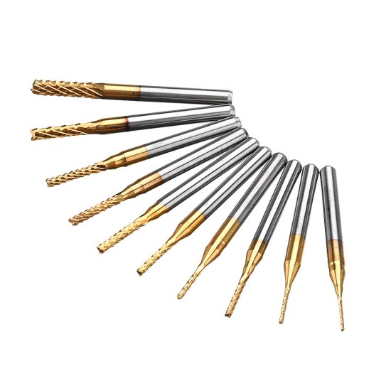 DB-M1 10Pcs 0.8-3mm Titanium Coated Engraving Milling Cutter Carbide Bits