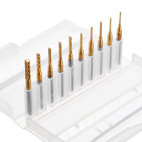 DB-M1 10Pcs 0.8-3mm Titanium Coated Engraving Milling Cutter Carbide Bits