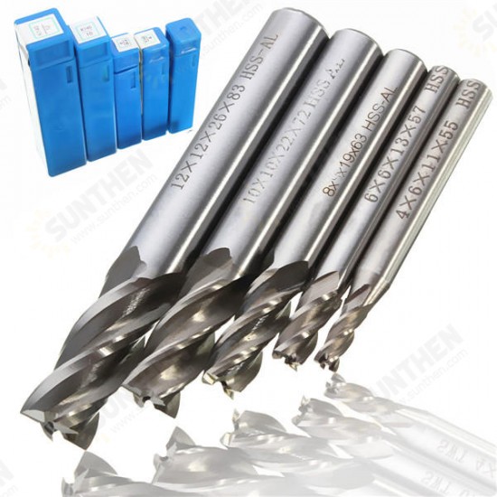 DB-M2 5pcs 4/6/8/10/12mm 4 Flute End Mill Cutter HSS Straight Shank Drill Bits