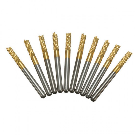 DB-M6 10pcs 3.175mm Titanium Coated Carbide End Mill Engraving Bits For CNC Rotary Burrs