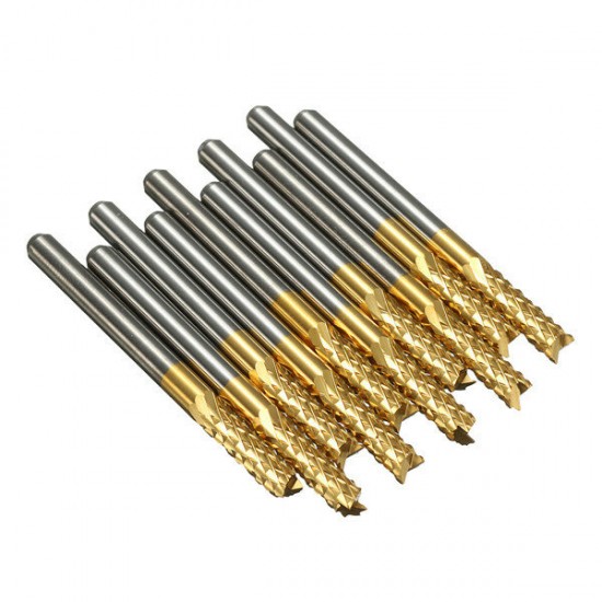 DB-M6 10pcs 3.175mm Titanium Coated Carbide End Mill Engraving Bits For CNC Rotary Burrs