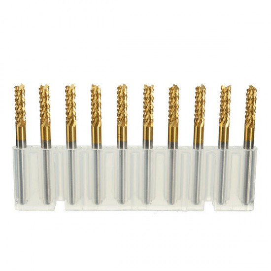 DB-M6 10pcs 3.175mm Titanium Coated Carbide End Mill Engraving Bits For CNC Rotary Burrs