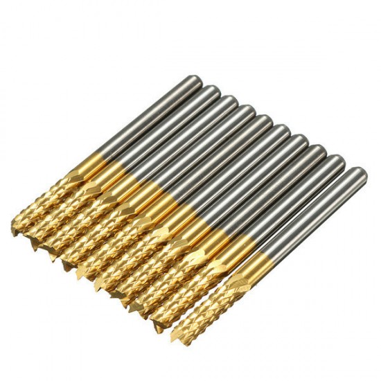 DB-M6 10pcs 3.175mm Titanium Coated Carbide End Mill Engraving Bits For CNC Rotary Burrs