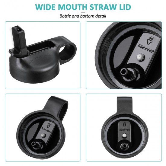 Straw Lid with 2 Straws and Brush Wide Mouth Straw Lid for Most Wide Mouth Water Bottle Black Neutral Color 2 Packs