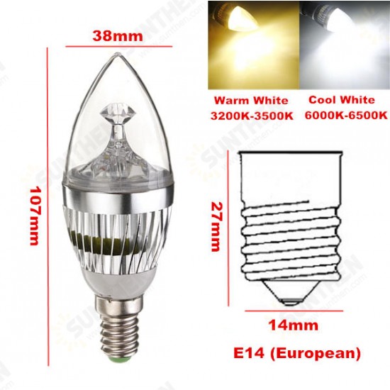 E14 6W 3 LED White/Warm White LED Chandelier Candle Light Bulb 85-265V