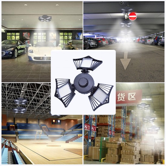 60/80/100W LED Garage Lights Deformable Ceiling Fixture Workshop Shop Three-Leaf