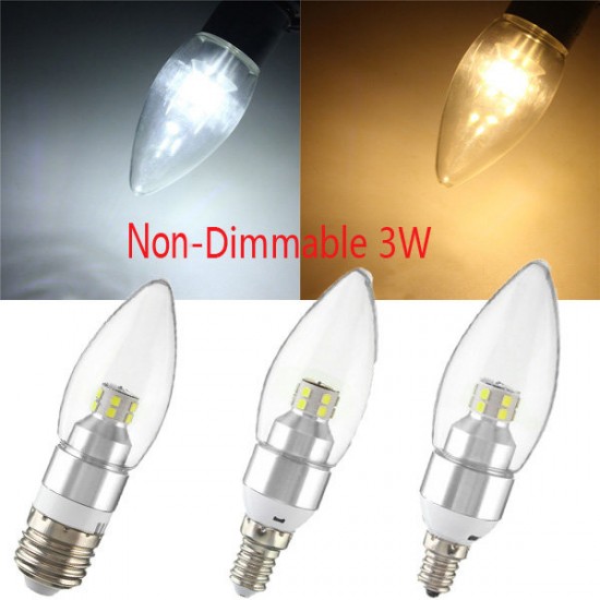 E12/E14/E27 3W Non-Dimmable LED Candle Silver Light Bulb White/Warm White 85-265V